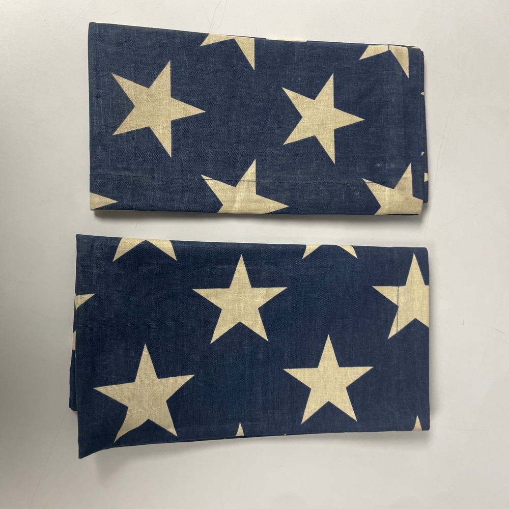 Set of 2 Pottery Barn Cloth Napkins 20x20 Blue Star Print Americana Linen Blend